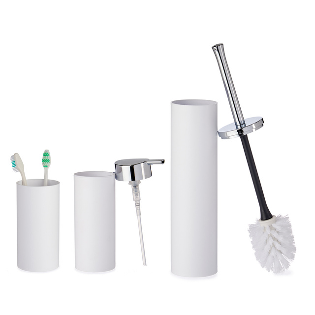 Accesorii de baie din plastic cu manere argintii, 3 bucati