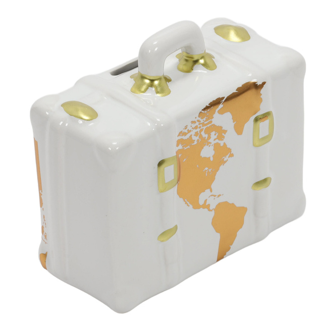 O pușculiță din ceramică colorată cu motiv de călătorie