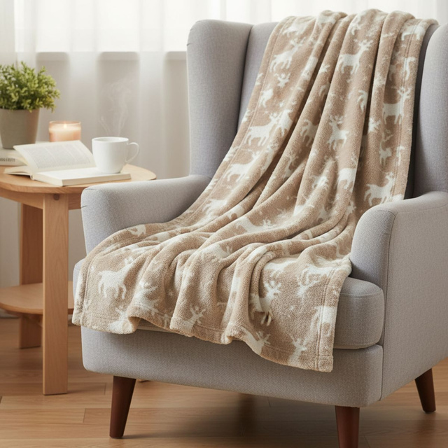 Pătură de Crăciun 200 x 150 cm, bej