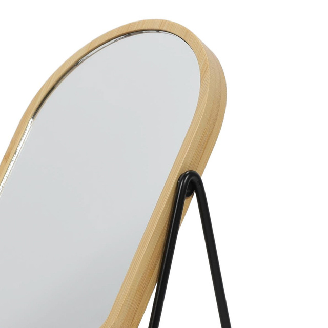 Oglindă de machiaj cu ramă din bambus, mărită, rotativă
