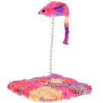 Jucărie pisică cu un șoarece pe un arc, din pluș