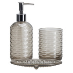 Set de baie NODE, dozator, pahar pentru periuțe de dinți și suport pentru săpun, 3 elemente, taupe