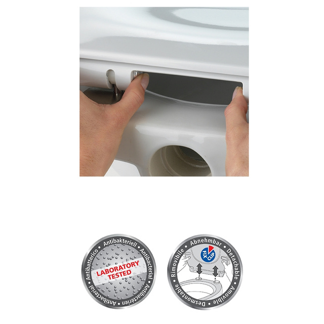 Capac de toaletă WENKO premium, moale, durabil și igienic - Fix-Clip, material Duroplast