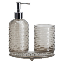 Set de baie NODE, dozator, pahar pentru periuțe de dinți și suport pentru săpun, 3 elemente, taupe