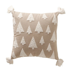 Perna decorativă cu brăduți brodați și ciucuri TAMMO, 40 x 40 cm