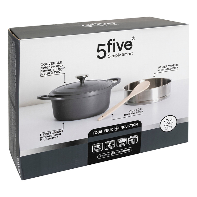 Oală cu aburi aluminiu turnat 24 cm gri