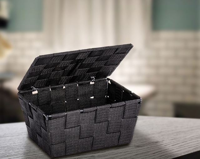 Coș cu capac pentru depozitare ADRIA, WENKO, negru