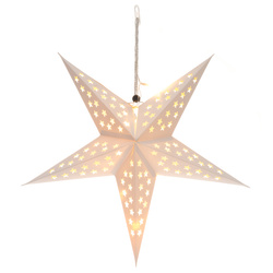Stea de hârtie LED 43 cm, pe baterii, albă