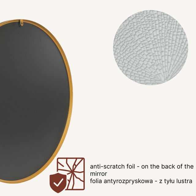 Oglindă rotundă NOOR, ramă metalică, culoare aurie, Ø 80 cm