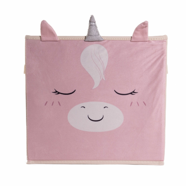 Cutie textila pentru jucarii cu unicorn cu corn si urechi, 32 x 32 x 30 cm