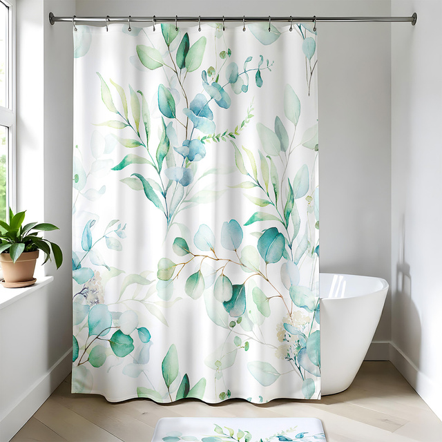 Cortina de duș cu model de eucalipt AQUARELLE, 180 x 200 cm