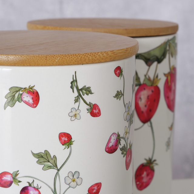 Recipient de bucatarie ceramic cu model capsuni Emily