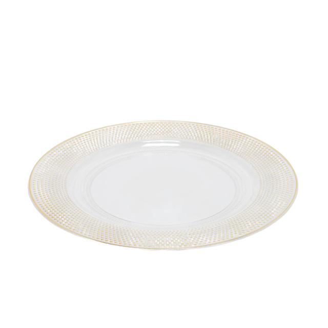 Placă transparentă cu decor auriu, Ø 33 cm