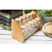 Raft din lemn pentru condimente cu recipiente din sticlă, 33 x 14 x 15 cm