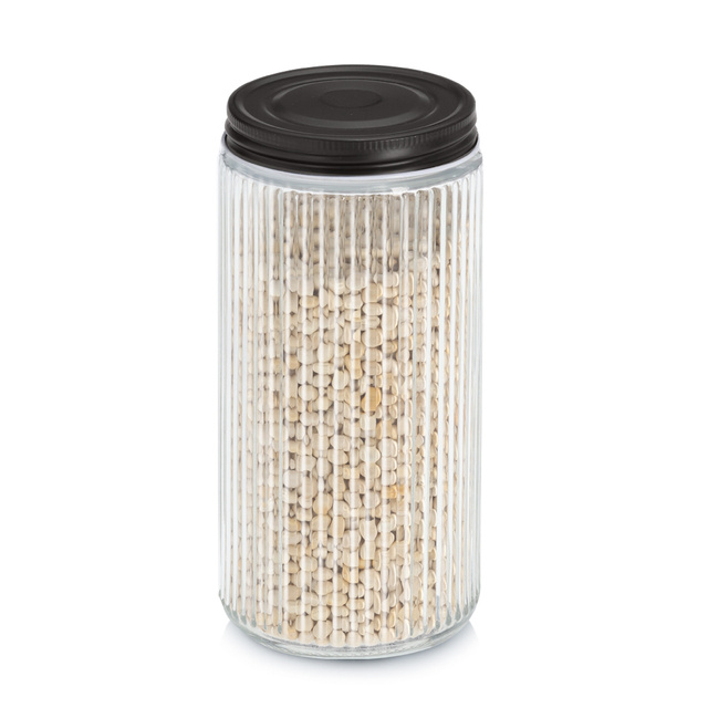 Borcan din sticlă cu capac metalic KITCHEN ESSENTIALS, sticlă striată