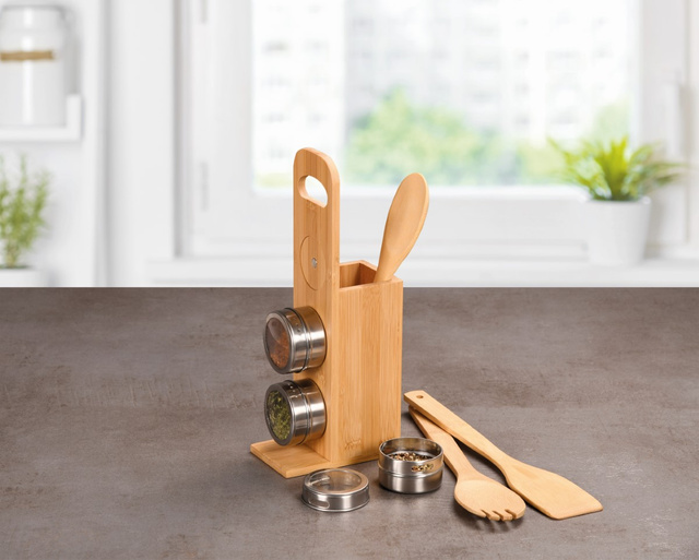 Set de accesorii de bucătărie, bambus, 7 elemente