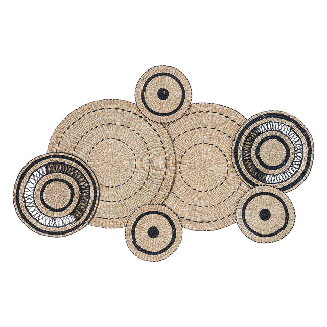 Decoratiune de perete Boho, cercuri din paie, 115 x 72 cm