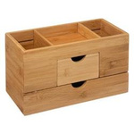 Organizator de birou din bambus, 2 sertare, 24x12x14 cm