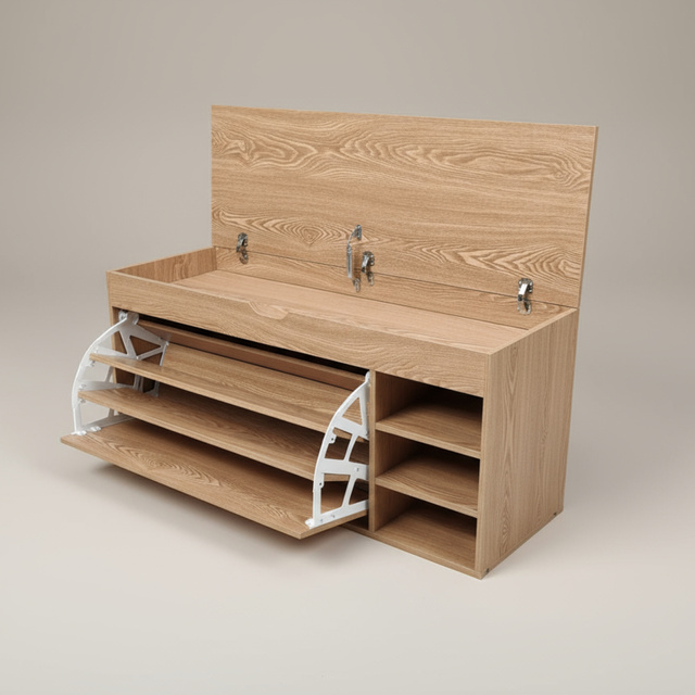 Dulap pentru pantofi cu loc de șezut și rafturi retractabile GRADIA, 100 x 34 x 50 cm