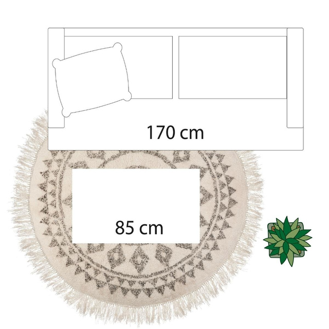 Covor etnic rotund cu franjuri, bumbac, Ø 120 cm