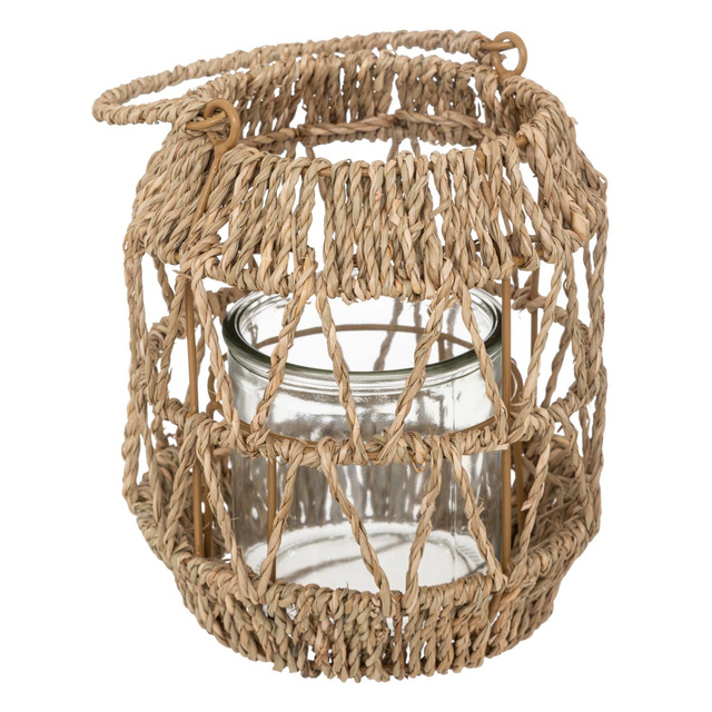 Felinar din rattan pentru terasa, cu maner, inaltime 18 cm