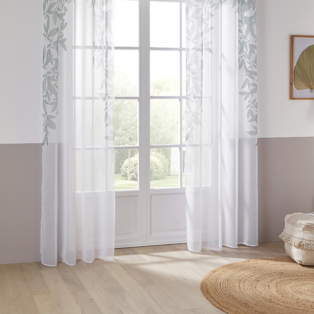 Perdea cu inele, model frunze, 140 x 240 cm