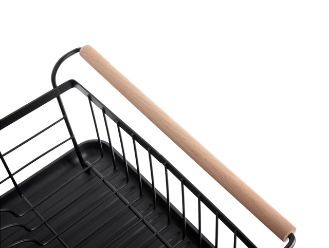 Uscător de vase negru ACCENT, mânere din bambus, 29,5 x 18,5 x 43 cm