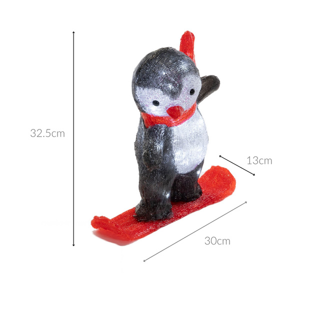 Decoratiune de iarna LED, pinguin pe placa, 30,3 cm