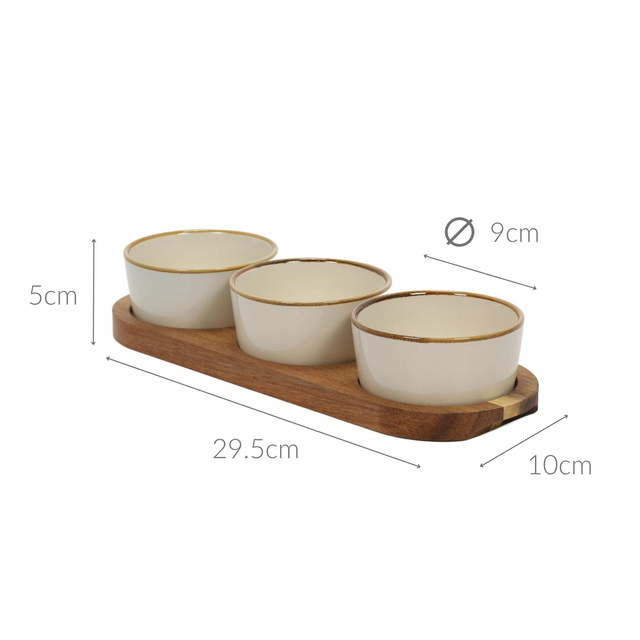 Set boluri de portelan, suport de salcam