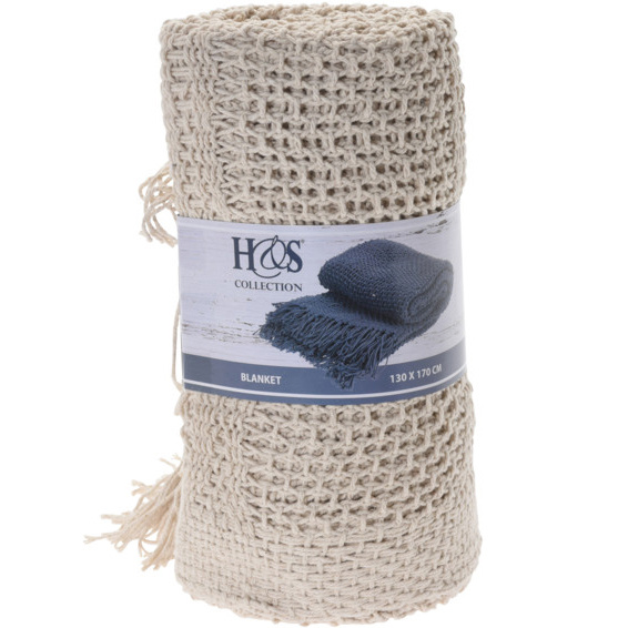 Cuvertura de pat din bumbac cu franjuri, 130 x 170 cm