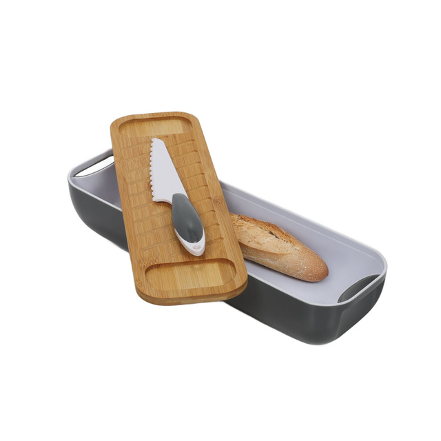 Coș de pâine cu capac din bambus, cuțit inclus
