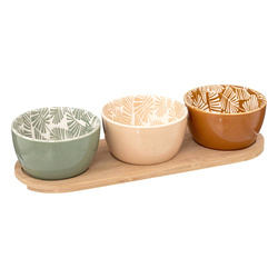 Boluri colorate pentru aperitive Rivi cu o tavă din lemn, Ø 9,8 cm