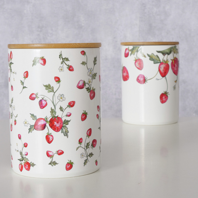 Recipient de bucatarie ceramic cu model capsuni Emily