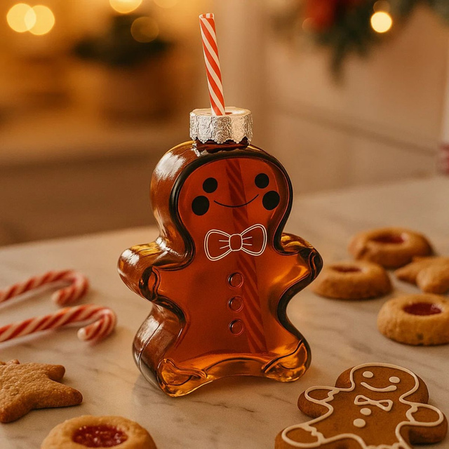 Cana din sticlă în formă de turtă dulce, cu pai, 280 ml