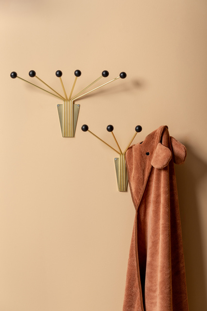 Suport pentru haine de perete NEPTUNE, auriu, 11,5 x 21 x 30 cm