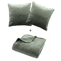 Set de lenjerie de pat din catifea SOLANGE, cuvertură + 2 fețe de pernă, verde