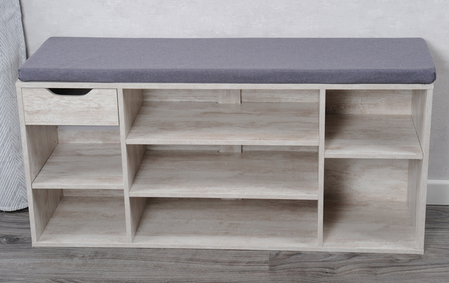 Dulap pentru pantofi cu sertar și loc moale pentru șezut, 101 x 29 x 48 cm, bej