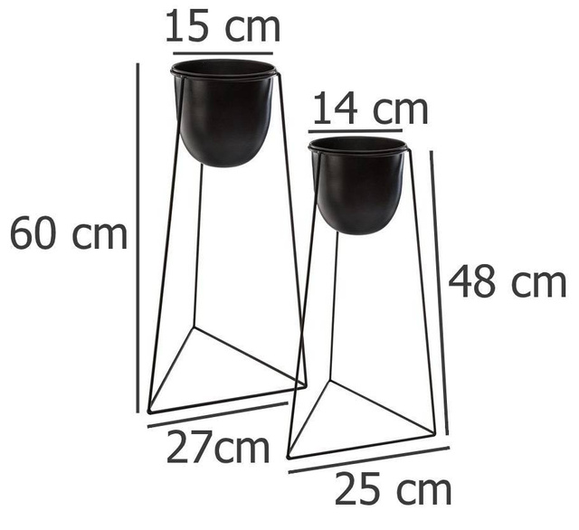 Suport modern pentru ghivece pe un trepied, 2 bucăți, negru
