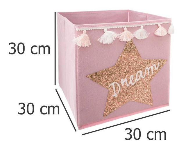 Cutie de depozitare textila pentru copii, cu franjuri si inscriptie draguta