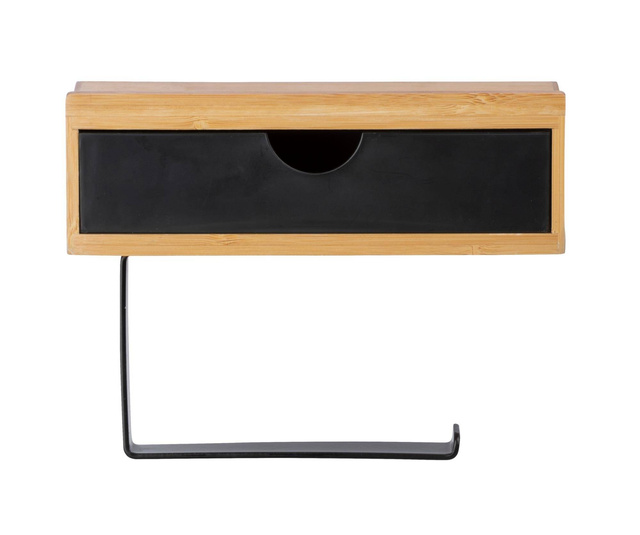 Suport role pentru toaleta BAMBOO cu sertar din bambus, negru, Wenko