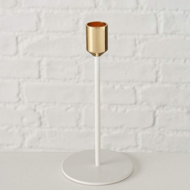 Suporturi de lumanare din metal Marko, alb si auriu, set 3 bucati