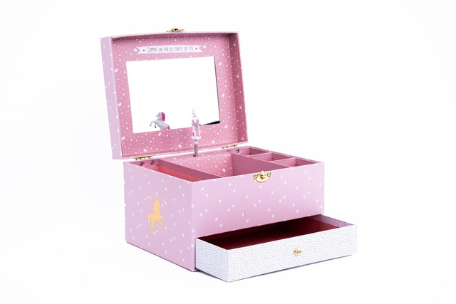 Cutie de bijuterii muzicala cu oglindă,Roz
