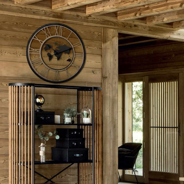 Ceas de perete cu harta lumii si cifre romane, mecanism silentios, Ø 67 cm