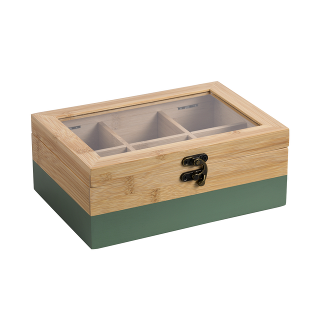 Cutie de ceai din bambus cu 6 compartimente, 21 x 15 x 8 cm