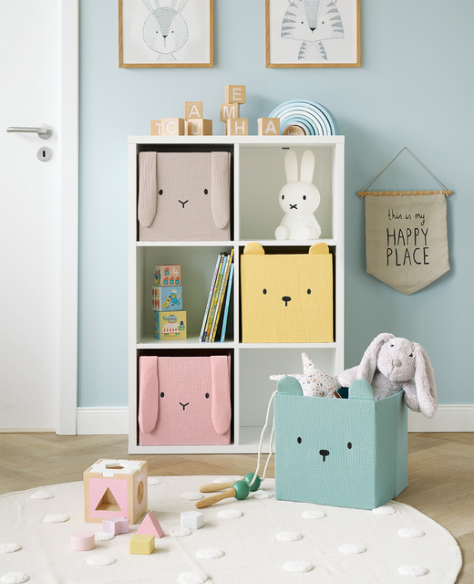 Cutie pentru jucării din muselină COZY KIDS cu urechi, 28 × 28 × 28 cm