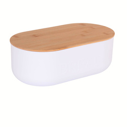 Pâlnie albă din plastic, capac din bambus, 35 x 19 x 12 cm