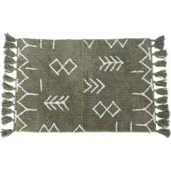 Covor verde cu ciucuri, 100% bumbac, model etno