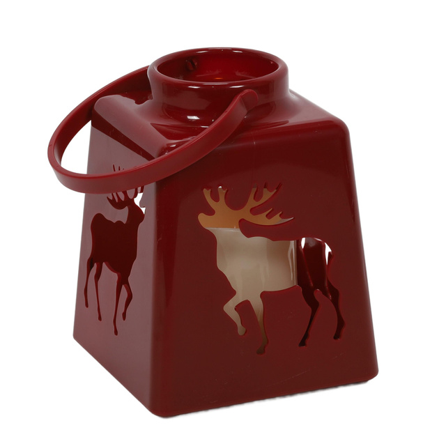 Lanterna de Crăciun cu lumânare LED, 14 cm, roșie