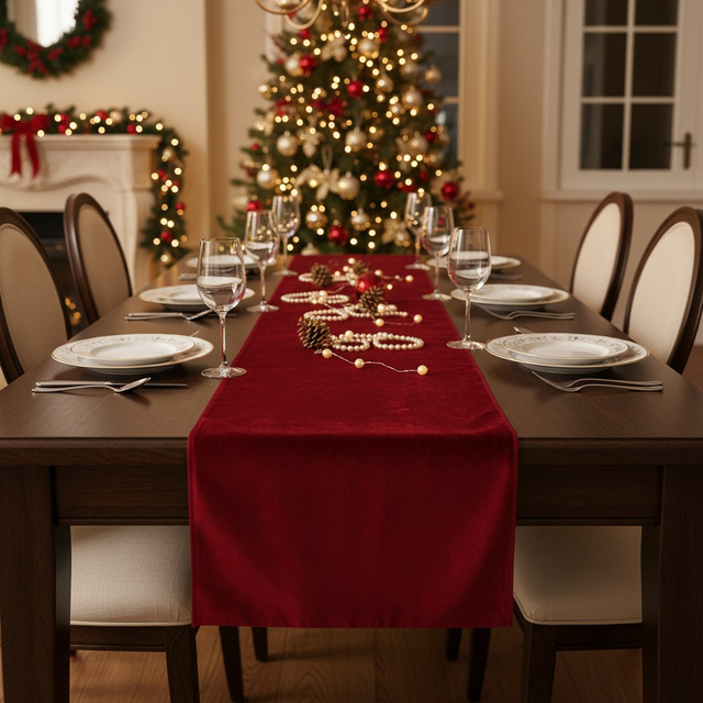 Culoar decorativ din țesătură de catifea, 200 x 35 cm, roșu