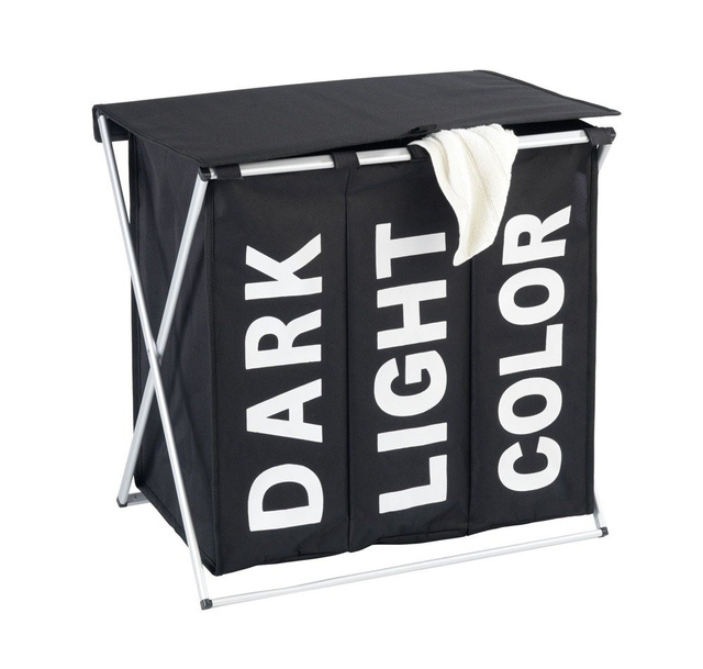 Coș mare de rufe blocabil TRIO TOP BLACK 118 l, 3 compartimente pentru haine murdare, WENKO